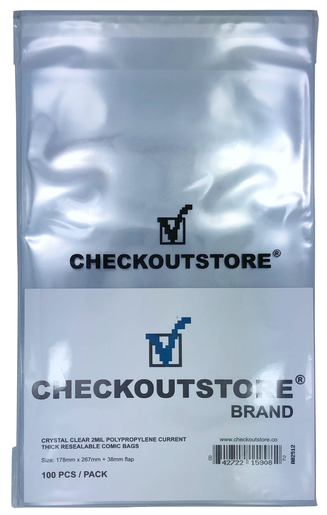 CheckOutStore Comic Supplies CheckOutStore Crystal Clear Current Age Thick Comic Book Bags with Sealable Flap
