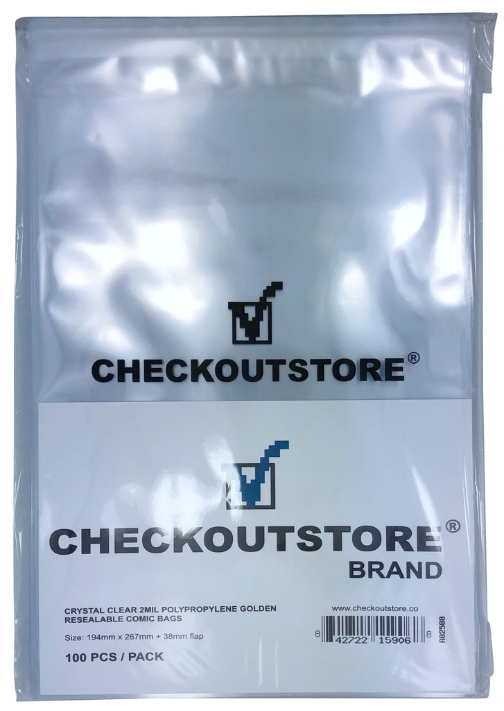 CheckOutStore Comic Supplies CheckOutStore Crystal Clear Golden Age Comic Book Bags with Sealable Flap