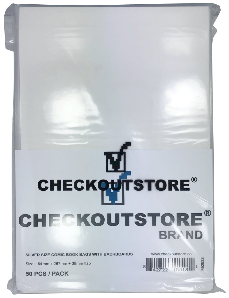 CheckOutStore Comic Supplies CheckOutStore Crystal Clear Silver Age Thick Comic Book Bags /w Backing Boards