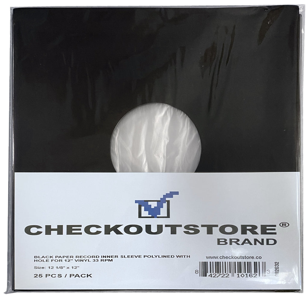 CheckOutStore Record Inner Sleeves Black / 25 CheckOutStore Paper Record Polylined With Hole for 12" Vinyl 33 RPM (Inner Sleeves)