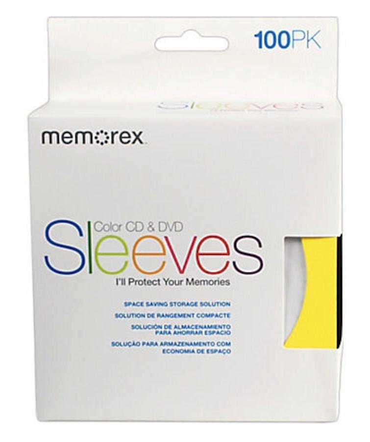 Memorex Paper Sleeves Multicolor / 100 Memorex Paper CD Sleeves with Window & Flap