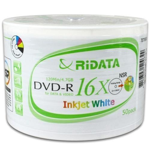 Ritek Ridata 16X DVD-R 4.7GB White Inkjet Hub Printable [Discontinued]