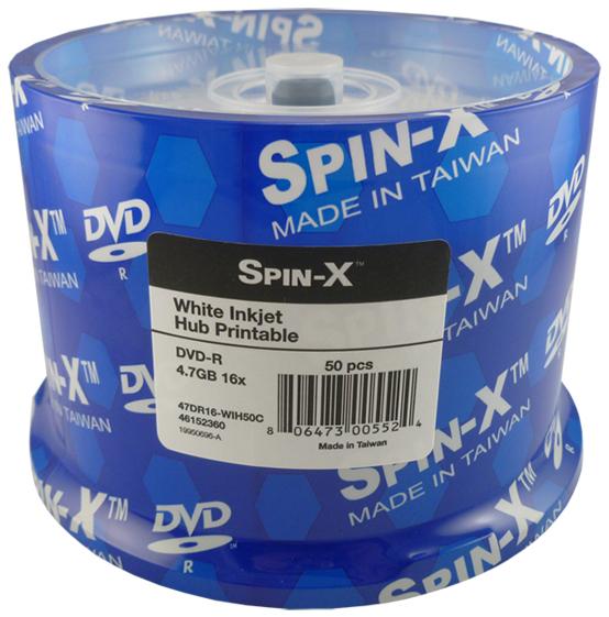 Spin-X DVD-R Media Spin-X 16X DVD-R 4.7GB White Inkjet Hub