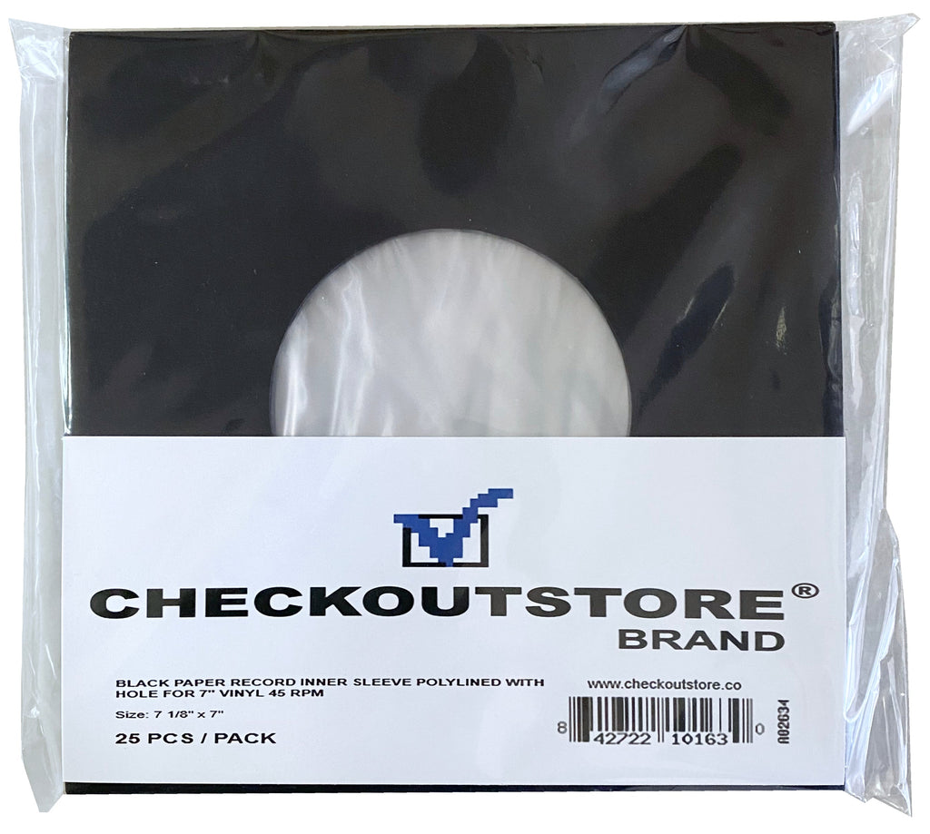 CheckOutStore Record Inner Sleeves Black / 25 CheckOutStore Paper Record Polylined With Hole for 7" Vinyl 45 RPM (Inner Sleeves)
