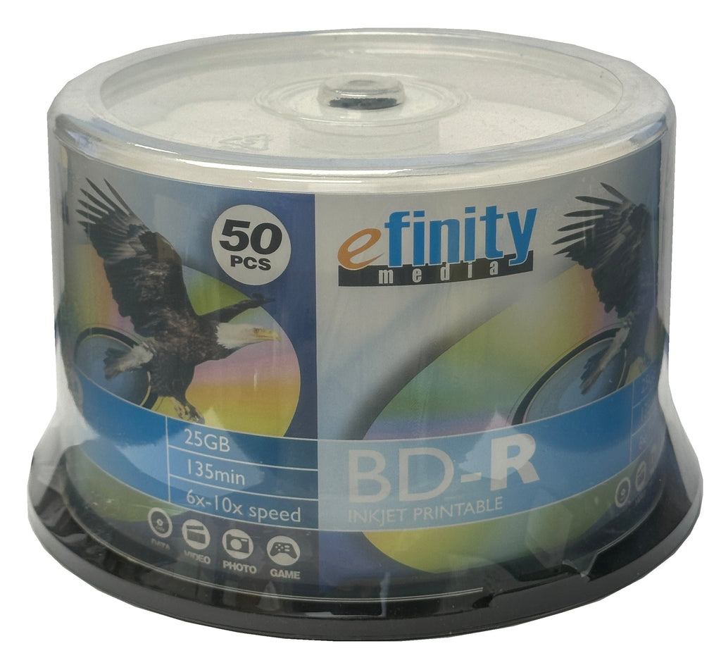 efinity Blu-ray Media efinity Blu-ray 10X BD-R 25GB Disc White Inkjet Hub