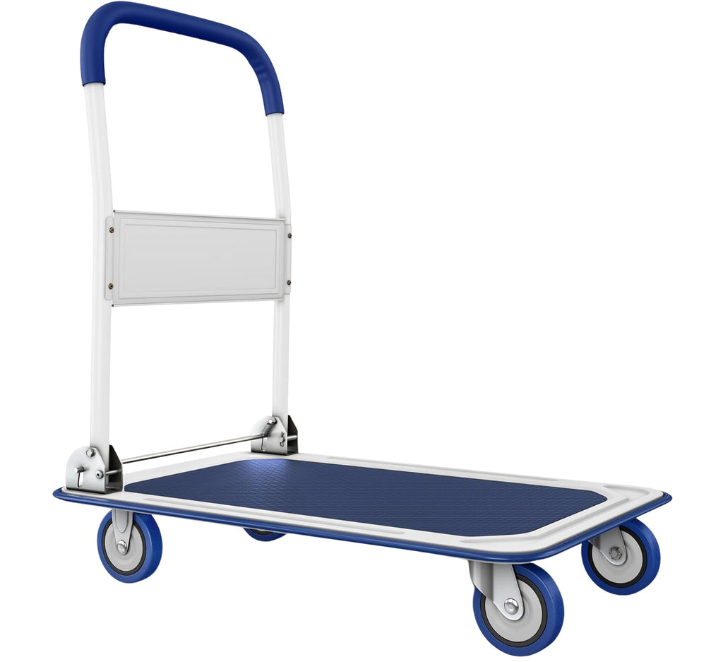 MajorTough Industrial Supplies Blue / 1 Heavy-Duty Collapsible Push Cart Dolly - 330 lbs Capacity, Foldable Flatbed Hand Truck with Swivel Handle