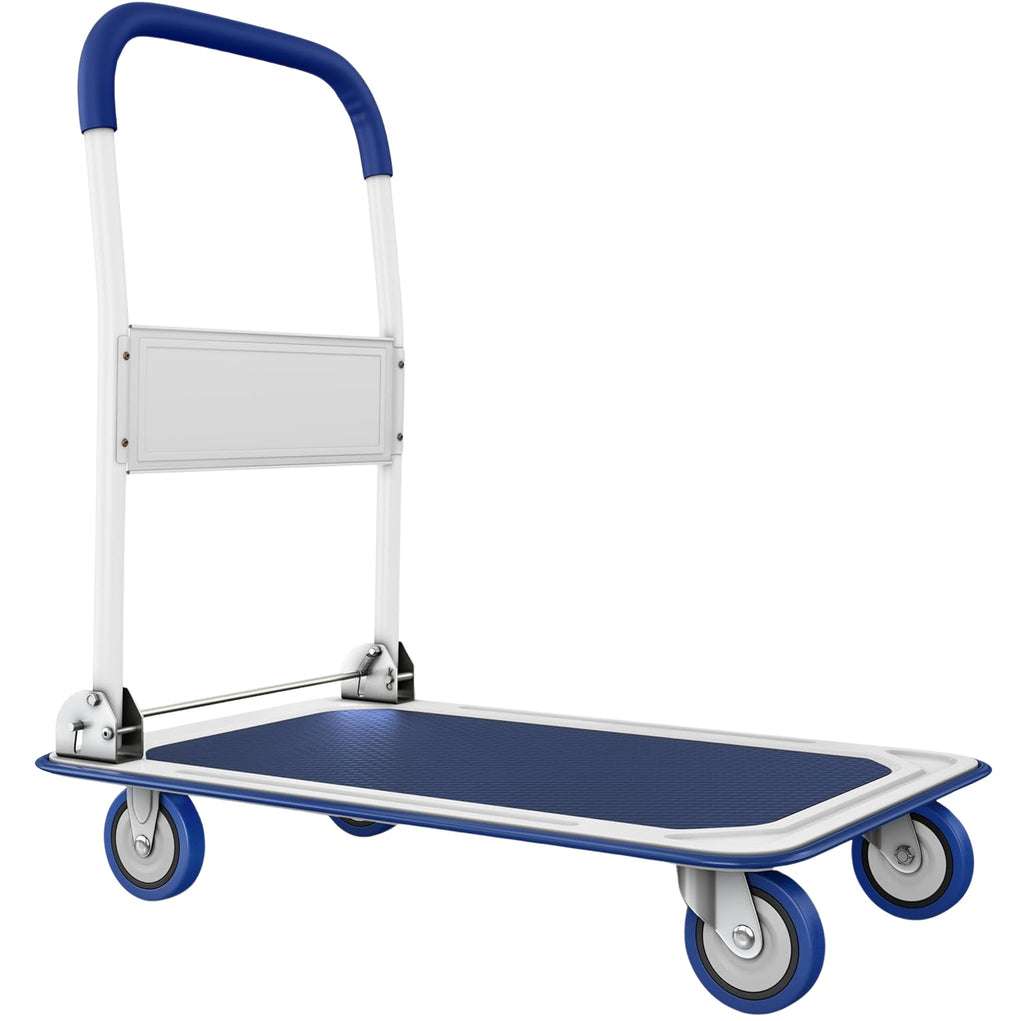MajorTough Industrial Supplies Blue / 1 Heavy-Duty Collapsible Push Cart Dolly - 660 lbs Capacity, Foldable Flatbed Hand Truck with Swivel Handle