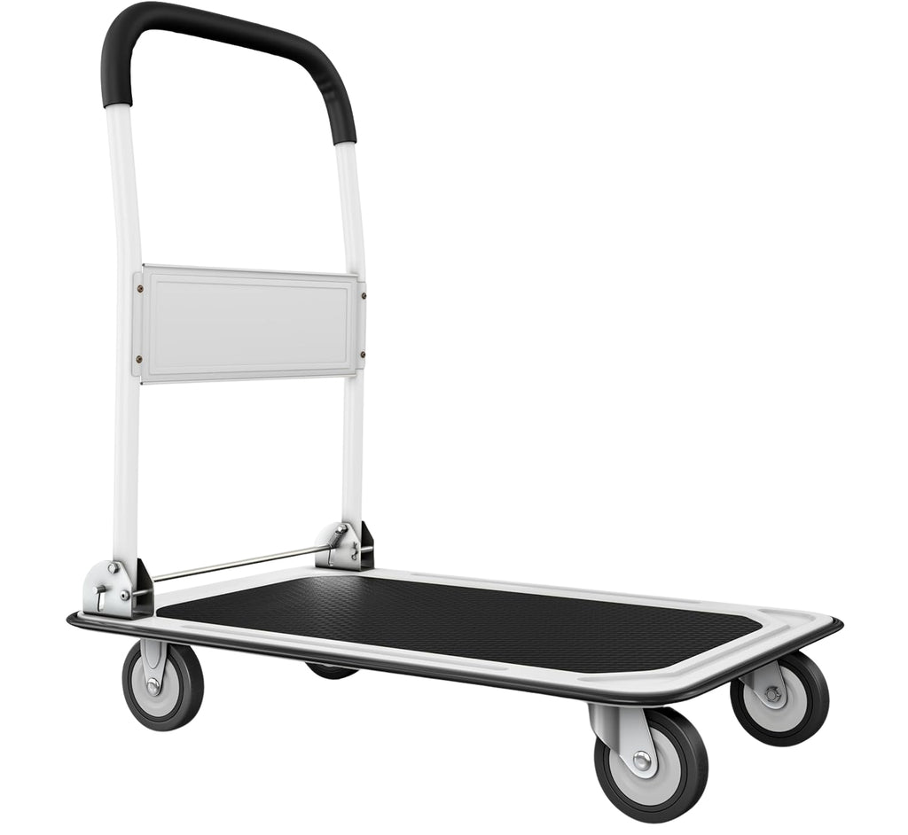 MajorTough Industrial Supplies White / 1 Heavy-Duty Collapsible Push Cart Dolly - 330 lbs Capacity, Foldable Flatbed Hand Truck with Swivel Handle