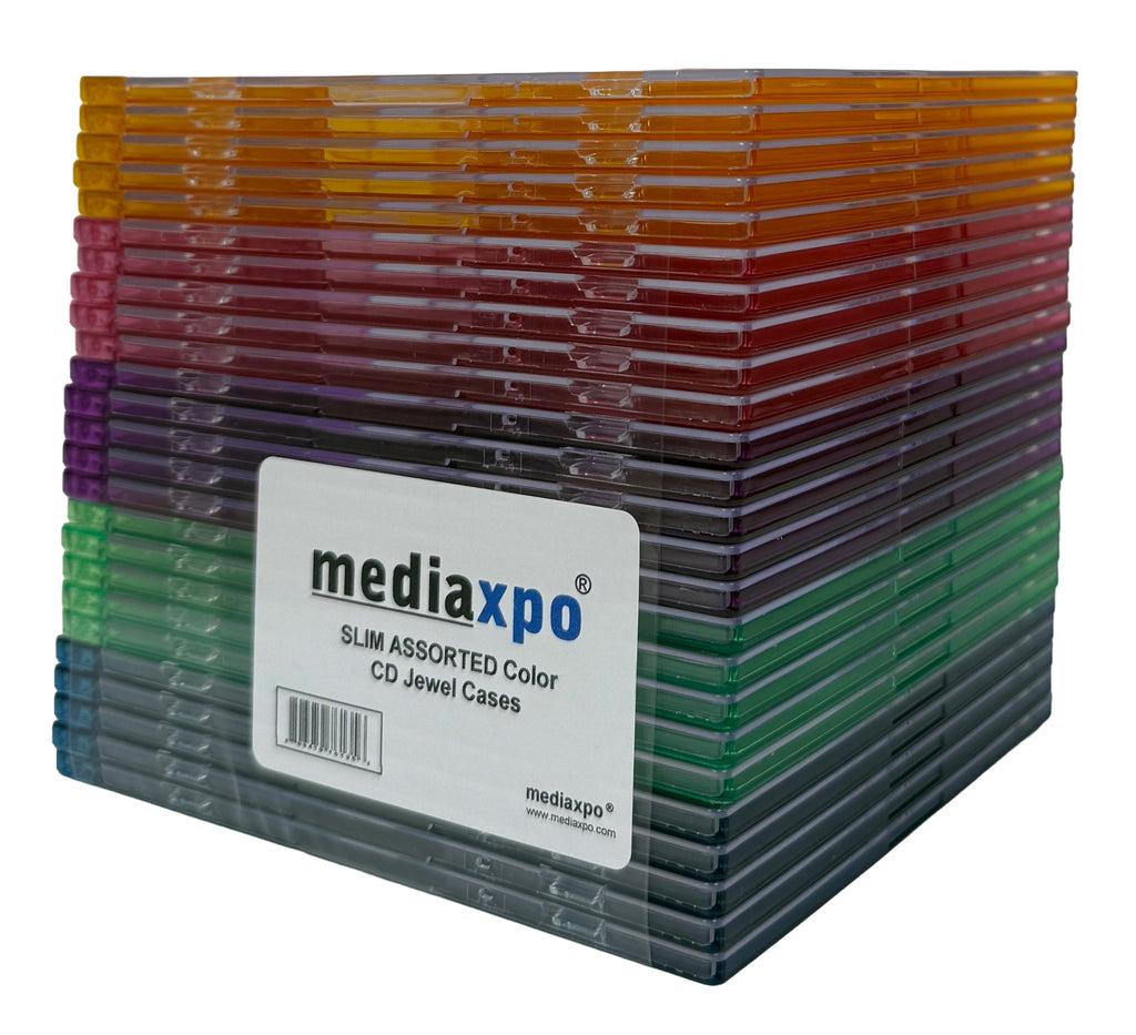 Mediaxpo CD Jewel Cases SLIM ASSORTED Color CD Jewel Cases
