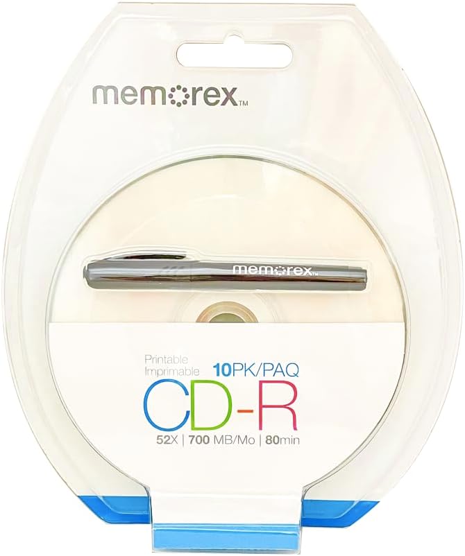 Memorex CD-R Media Memorex 52X CD-R 80min 700MB White Inkjet Hub