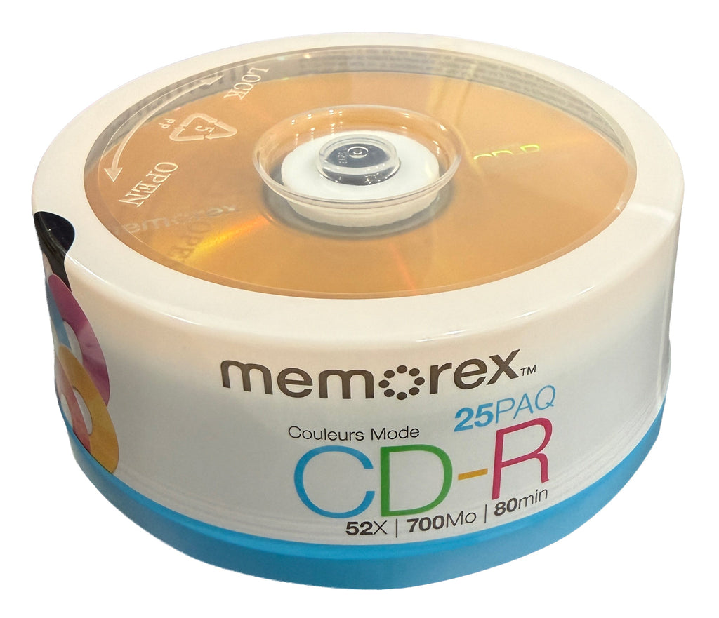 Memorex CD-R Media Memorex Cool Colors 52X CD-R 80min 700MB - Purple, Black, Red, Orange & Blue (Logo on Top)