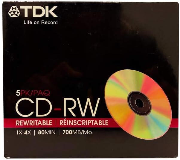 TDK CDRW Media TDK CD-RW 8X-12X 80Min/700MB (Logo on Top)