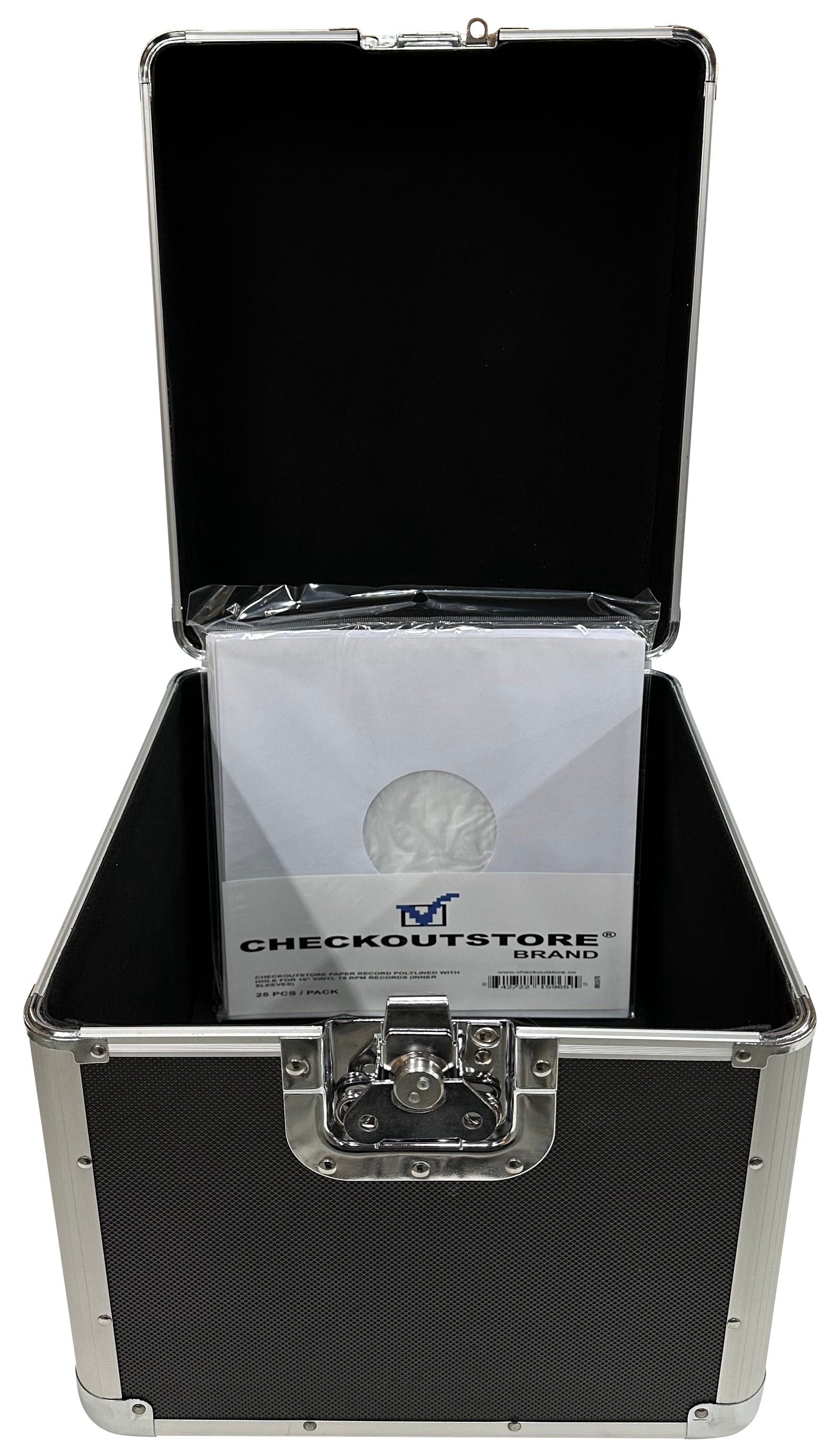 CheckOutStore Black Aluminum 10 78 RPM Record Storage Box (Holds 100 Records)