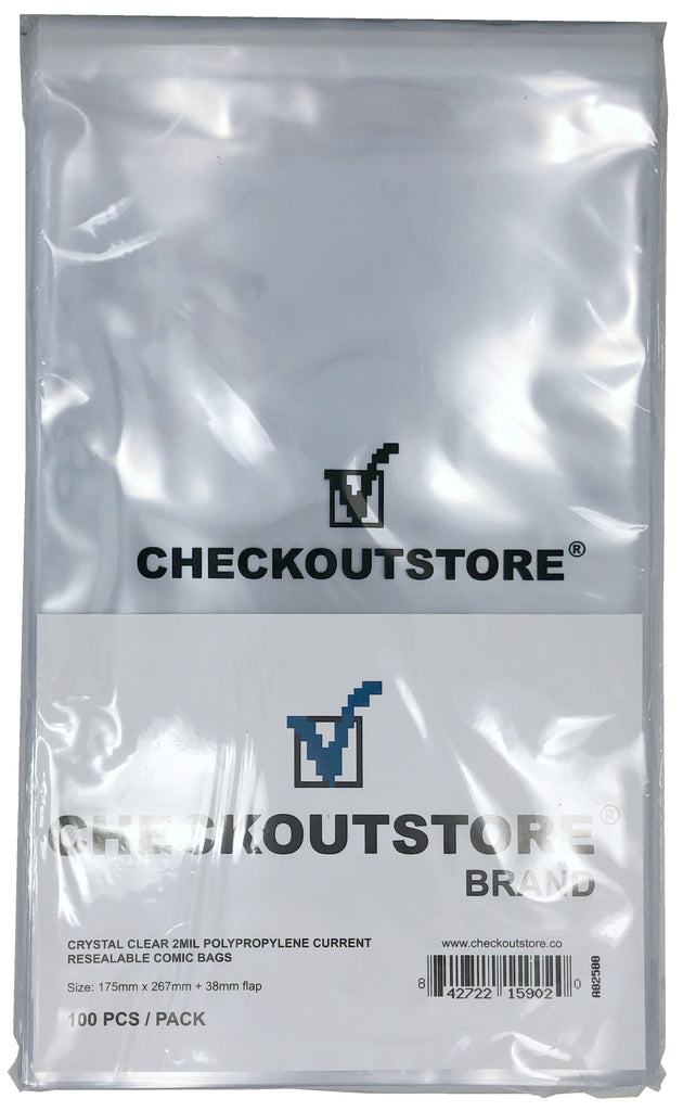 CheckOutStore Comic Supplies CheckOutStore Crystal Clear Current Age Comic Book Bags with Sealable Flap