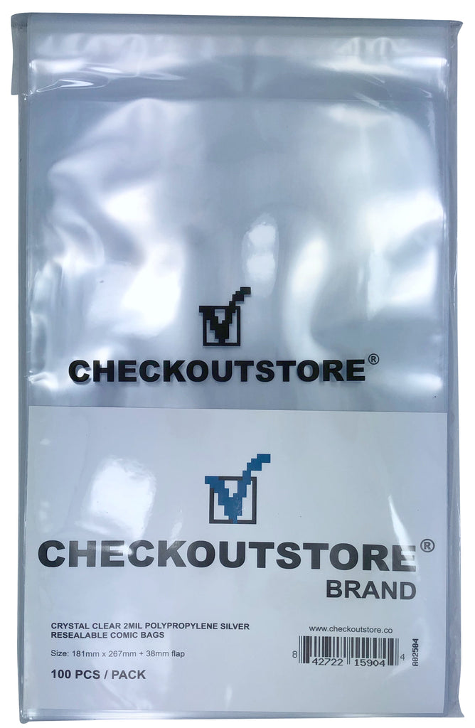 CheckOutStore Comic Supplies CheckOutStore Crystal Clear Silver Age Comic Book Bags with Sealable Flap