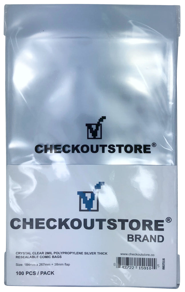 CheckOutStore Comic Supplies CheckOutStore Crystal Clear Silver Age Thick Comic Book Bags with Sealable Flap