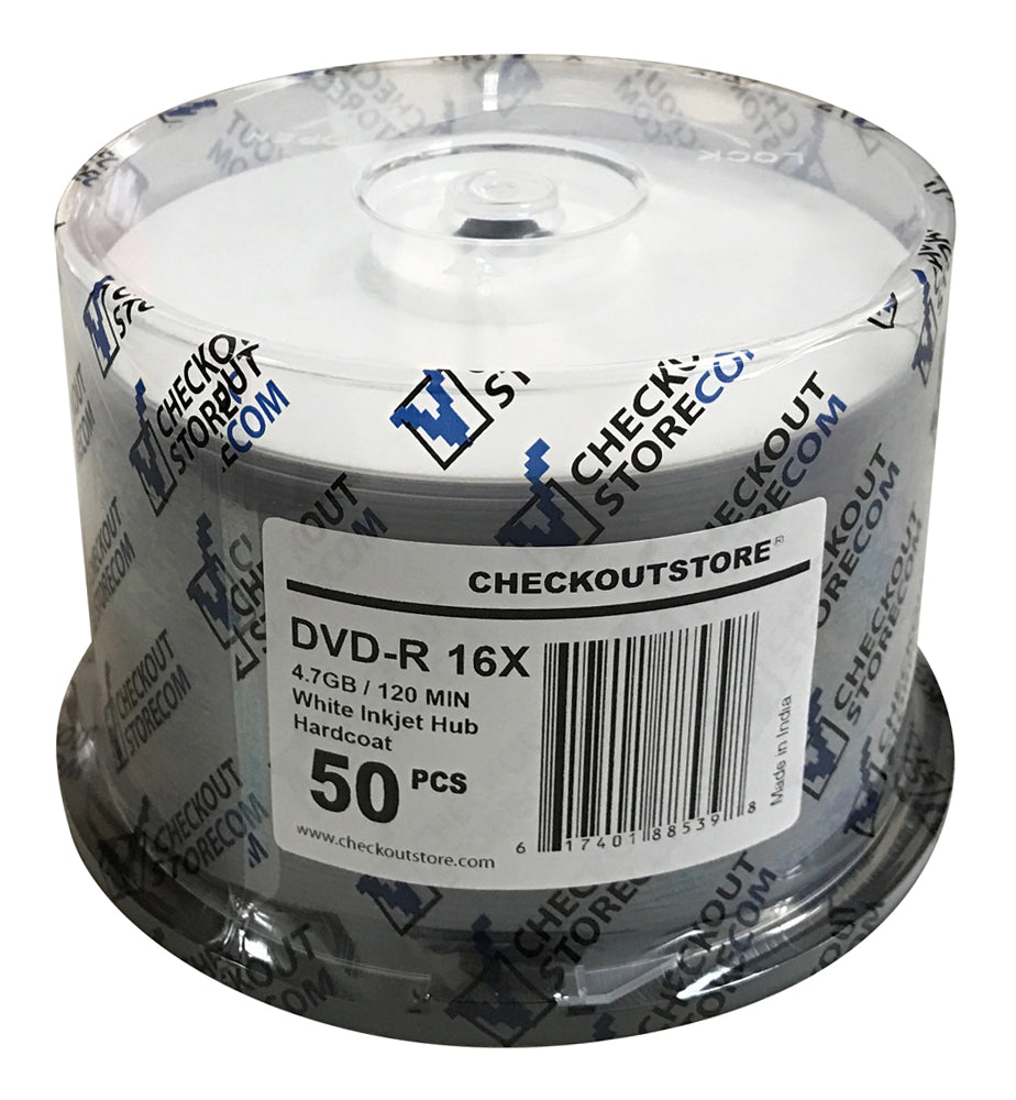 CheckOutStore Discontinued CheckOutStore 16X DVD-R 4.7GB ARCHIVAL Hard Coat White Inkjet Hub [Discontinued]