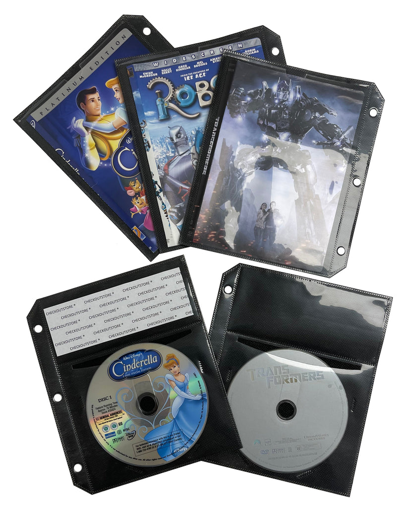 CheckOutStore Plastic Sleeves Black / 50 CD/DVD Half Sheet Storage Binder Filing Sleeve & Booklet