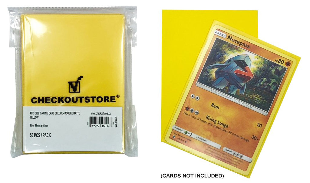 CheckOutStore Protective Sleeves Yellow / 50 CheckOutStore Double Matte Protective Sleeves Magic The Gathering MTG, Pokemon, Board Games (66 x 91 mm)