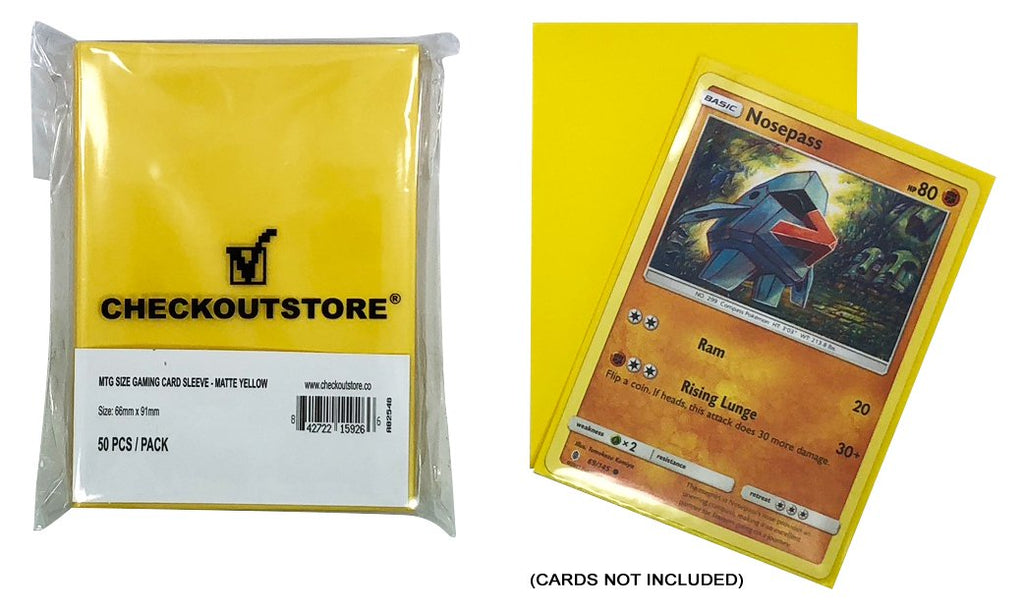 CheckOutStore Protective Sleeves Yellow / 50 CheckOutStore Matte Protective Sleeves Magic The Gathering MTG, Pokemon, Board Games (66 x 91 mm)