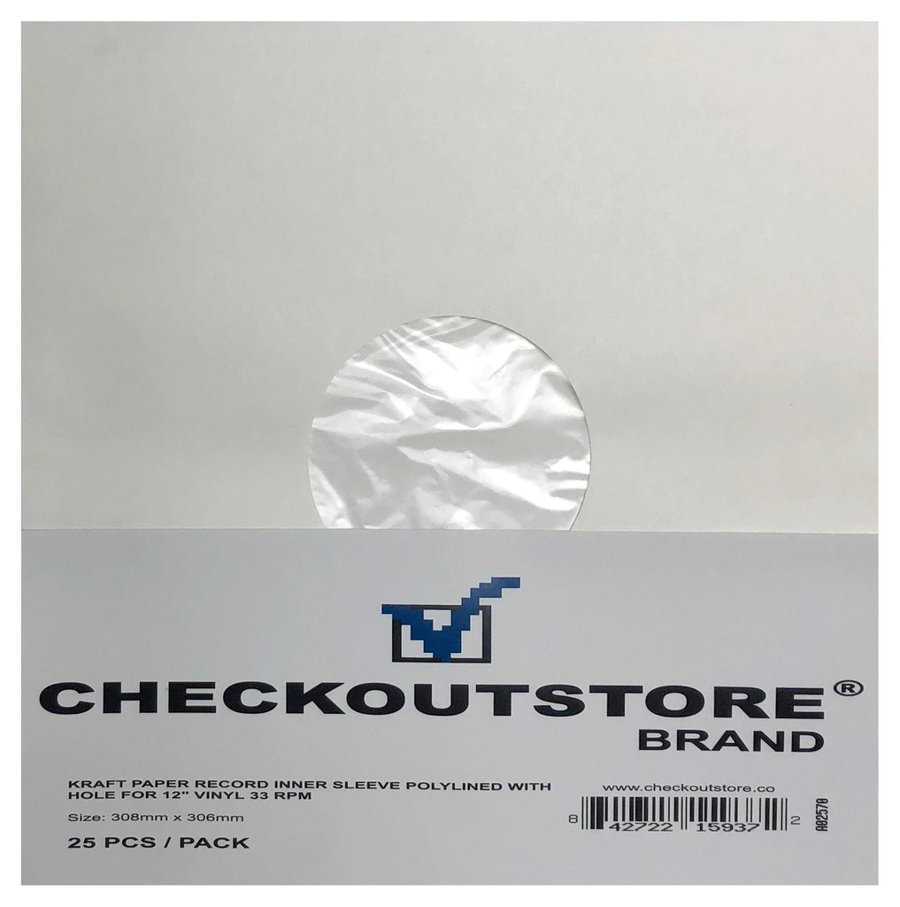 CheckOutStore Kraft Paper Record Polylined With Hole for 12" LP Vinyl 33 RPM (Inner Sleeves)