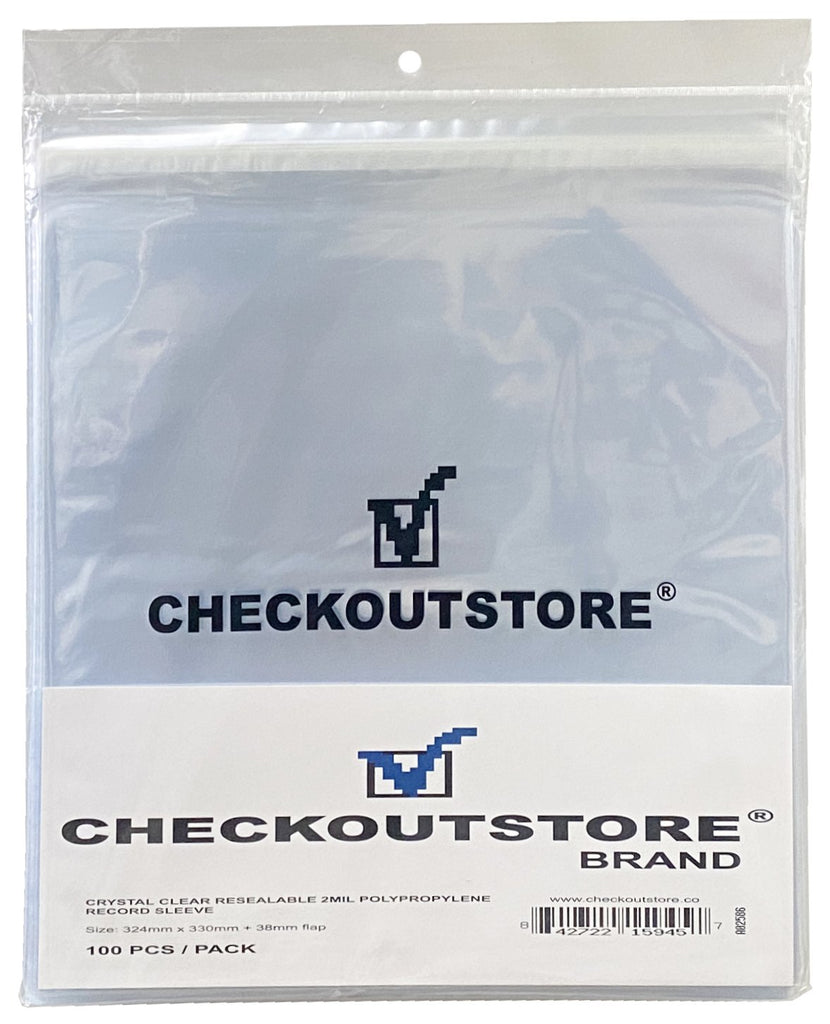 CheckOutStore Record Outer Sleeves CheckOutStore Crystal Clear Plastic OPP with Sealable Flap for 12" LP Vinyl 33 RPM Records (Outer Sleeves)