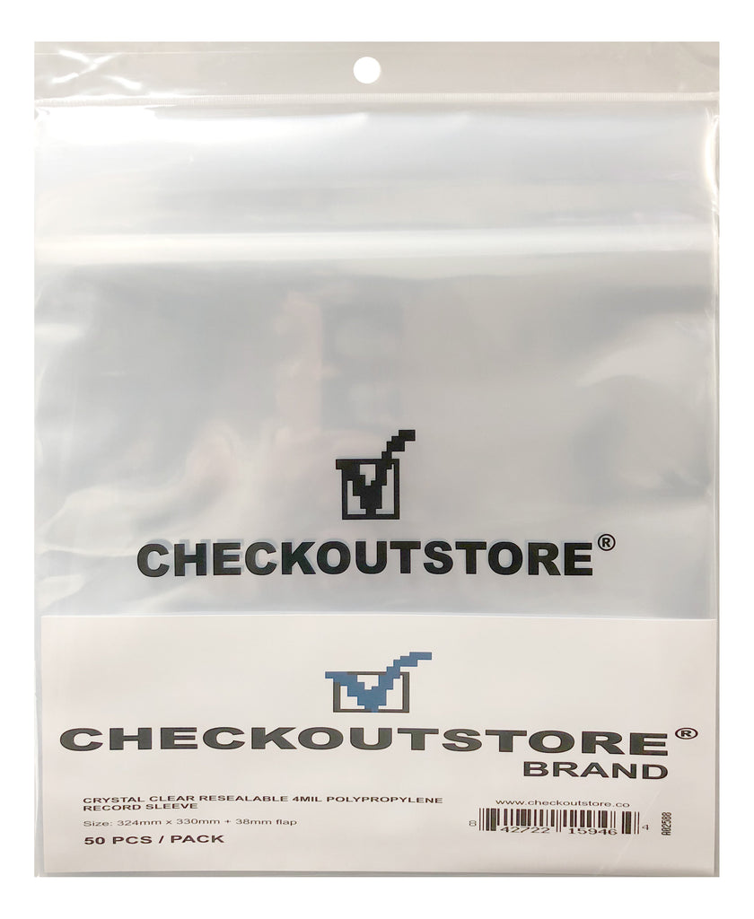 CheckOutStore Record Outer Sleeves COS Crystal Clear Plastic OPP with Sealable Flap for 12" LP Vinyl 33 RPM Records 4 Mil (Outer Sleeves)
