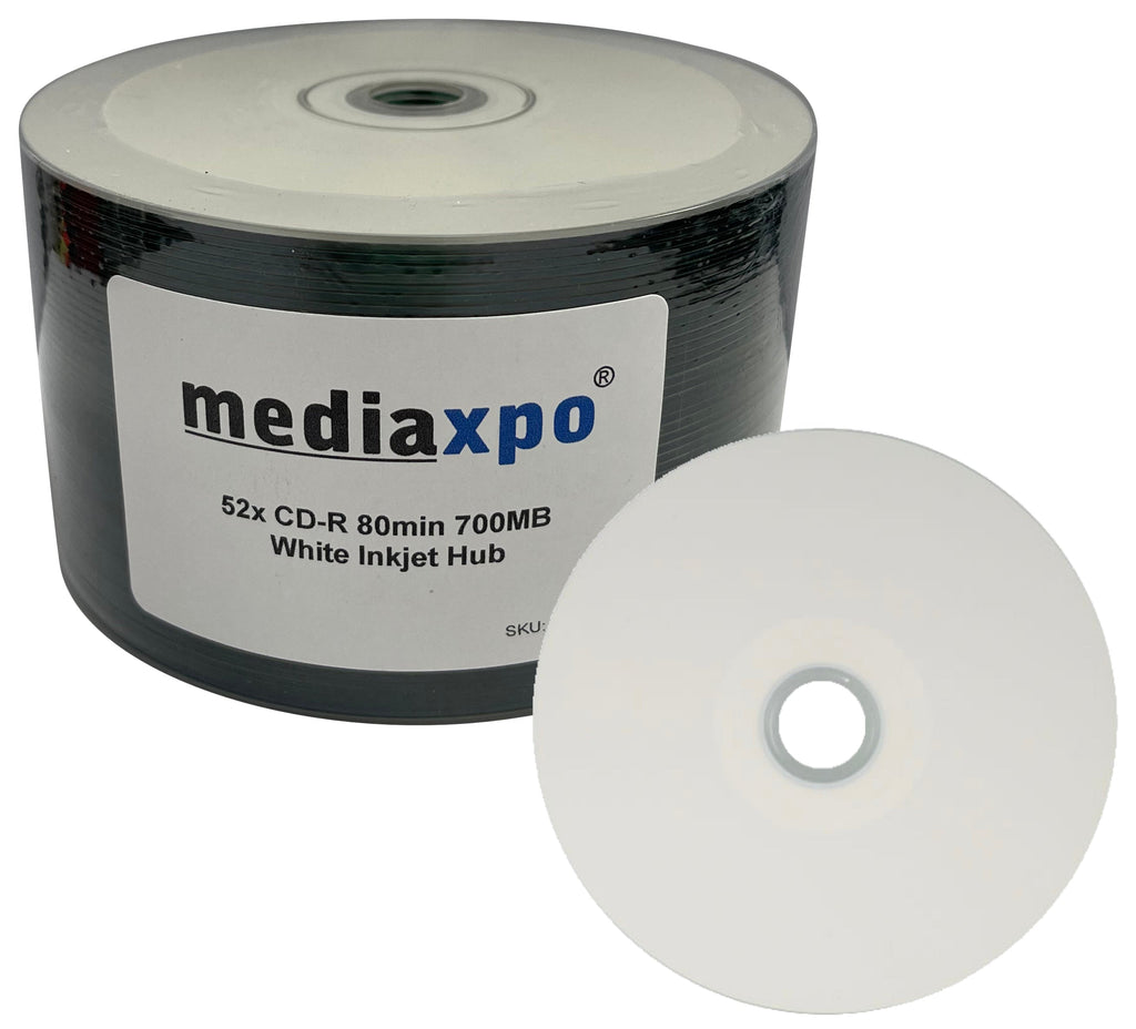 Mediaxpo CD-R Media Grade A 52x CD-R 80min 700MB White Inkjet Hub Printable (Shrink Wrap)