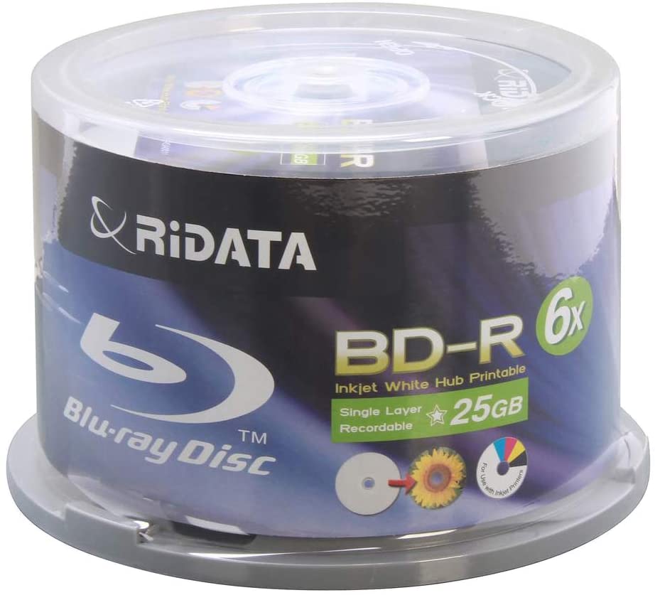 Ritek Ridata Discontinued Ridata Blu-ray 6X BD-R 25GB Disc White Inkjet Hub [Discontinued]