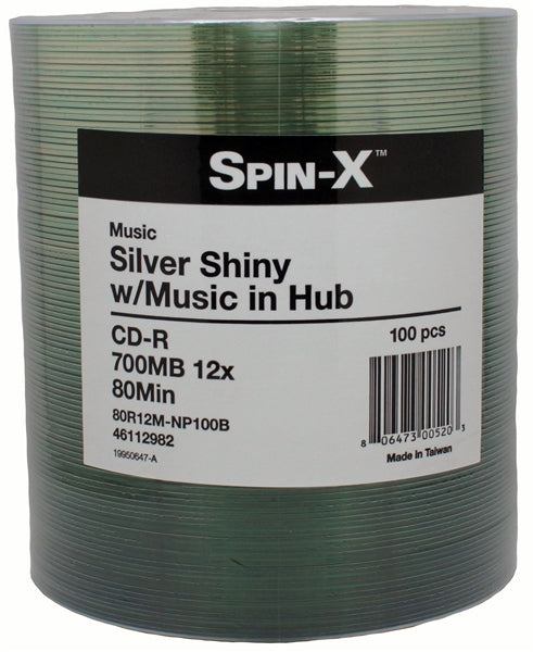 Spin-X Digital Audio CDR Media Spin-X 12X Digital Audio Music CD-R 80min 700MB Shiny Silver