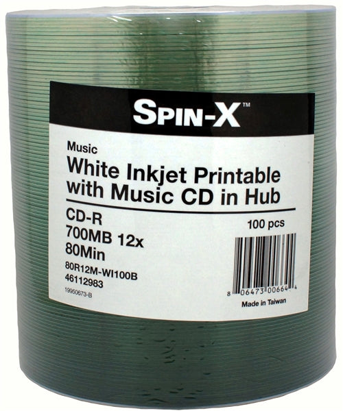 Spin-X Digital Audio CDR Media Spin-X 12X Digital Audio Music CD-R 80min 700MB White Inkjet