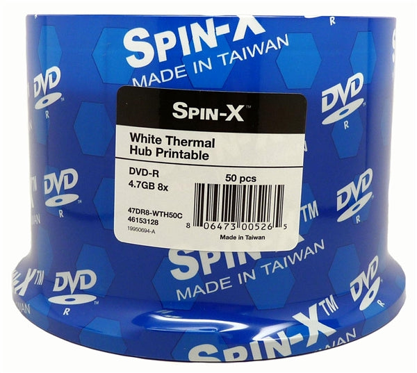 Spin-X Discontinued Spin-X 8X DVD-R 4.7GB White Thermal Hub Printable (Everest Compatible) [Discontinued]