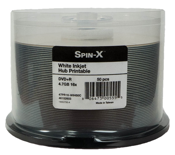 Spin-X DVD+R Media Spin-X 16X DVD+R 4.7GB White Inkjet Hub