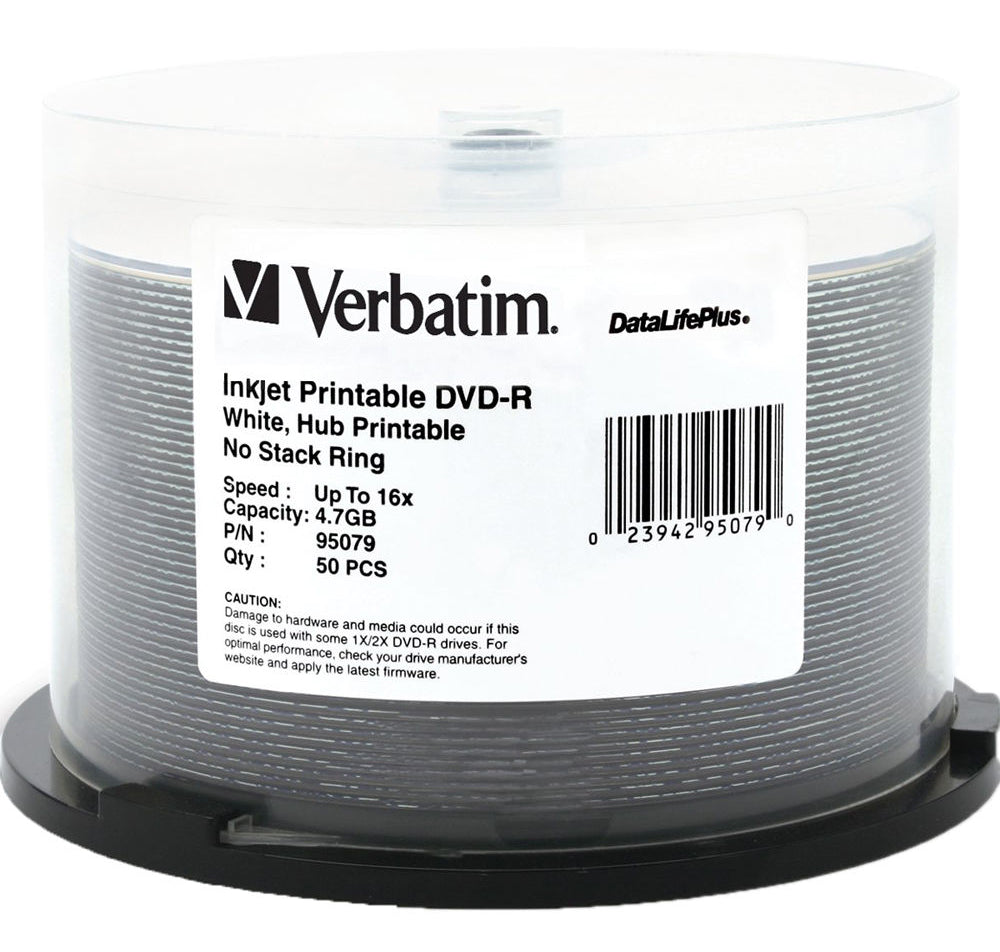 Verbatim Discontinued Verbatim 16X DVD-R 4.7GB White Inkjet Hub Printable [Discontinued]